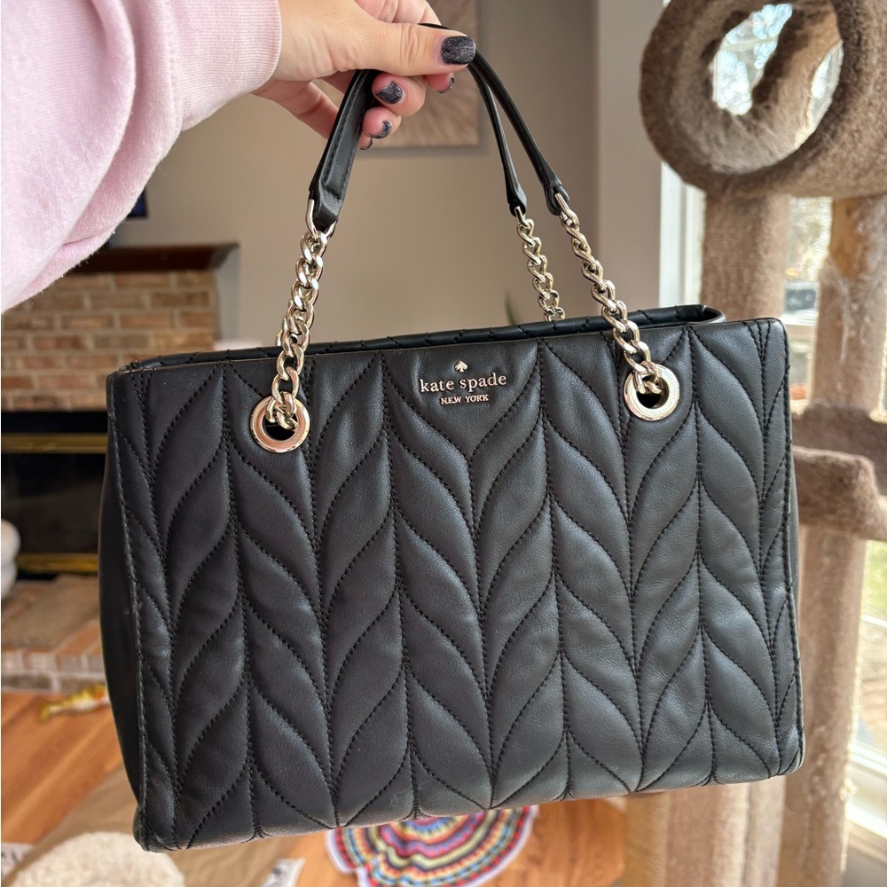 kate spade Briar Lane Meena Black Quilted Leather Chain-Handle Shoulder Bag Purs